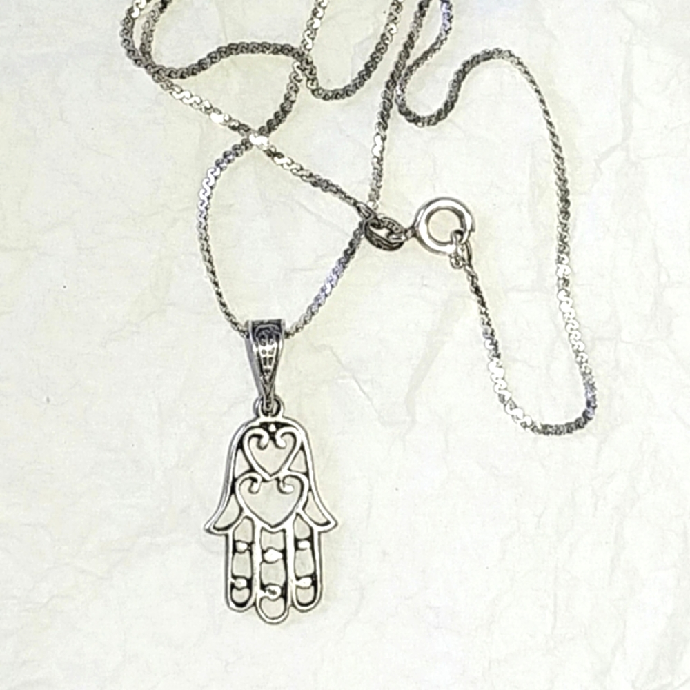 STERLING SILVER HAMSA PENDANT CHARM on 14" CHAIN